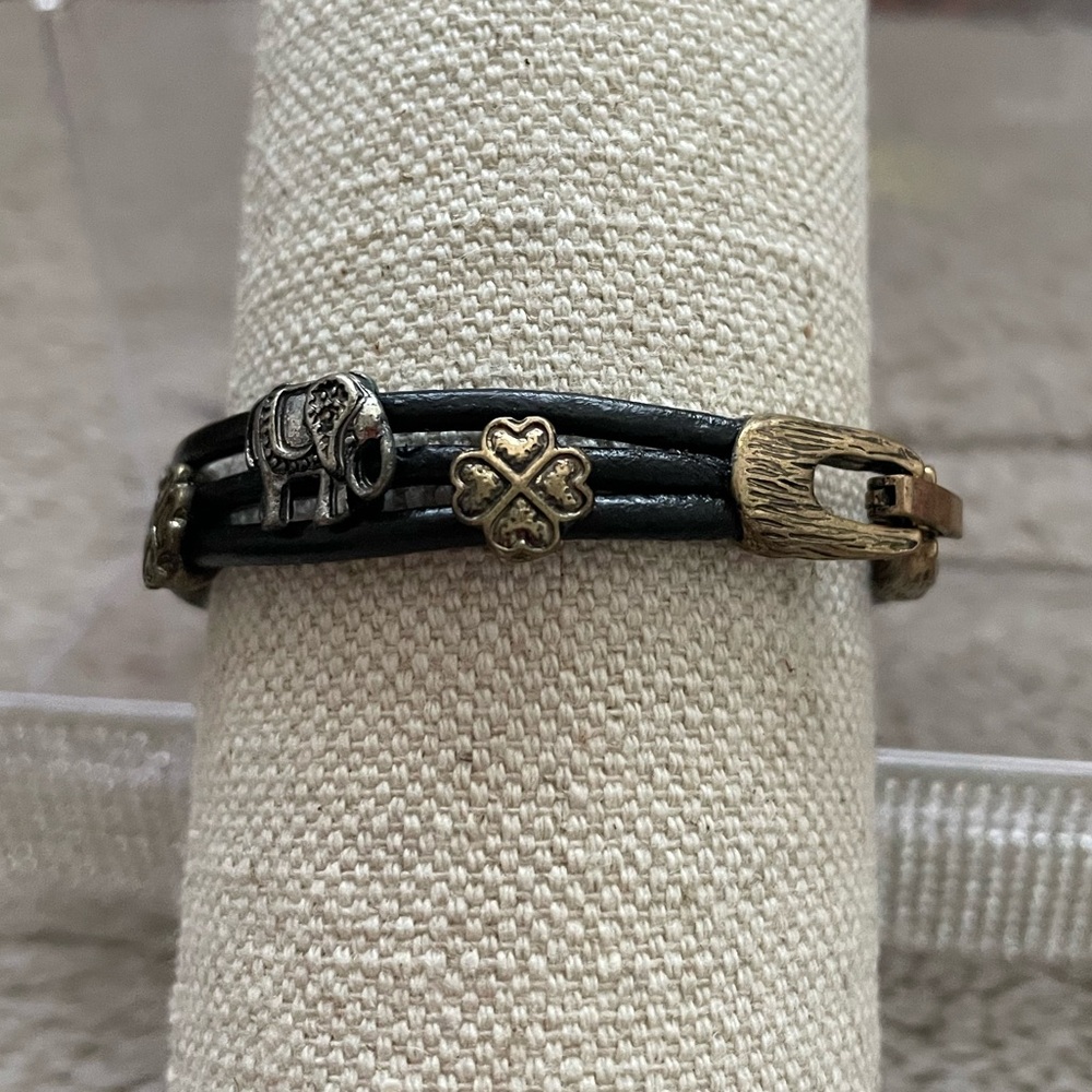 Bohemian Elephant Charm Leather Bracelet with Gold and Silver Accents - Picture 6 of 8